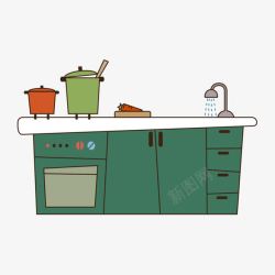 厨房台盆龙头手绘厨房用品矢量图高清图片