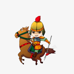 男孩古装将军卡通骑在马背上的古代将军高清图片