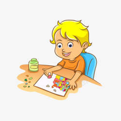 开心的小男生手绘玩拼图小男生矢量图高清图片