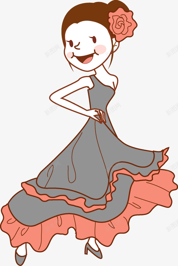 卡通跳恰恰舞的女孩png免抠素材_新图网 https://ixintu.com 卡通手绘 女孩 女生 微笑 恰恰舞 水彩 粉色 舞蹈 花朵