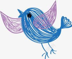 儿童的手手绘涂鸦蓝色小鸟高清图片