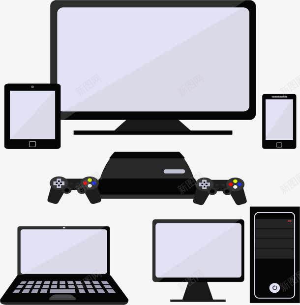 全套黑色电子设备png免抠素材_新图网 https://ixintu.com 台式电脑 平板电脑 彩色游戏机 智能手机 游戏机 矢量素材 笔记本电脑