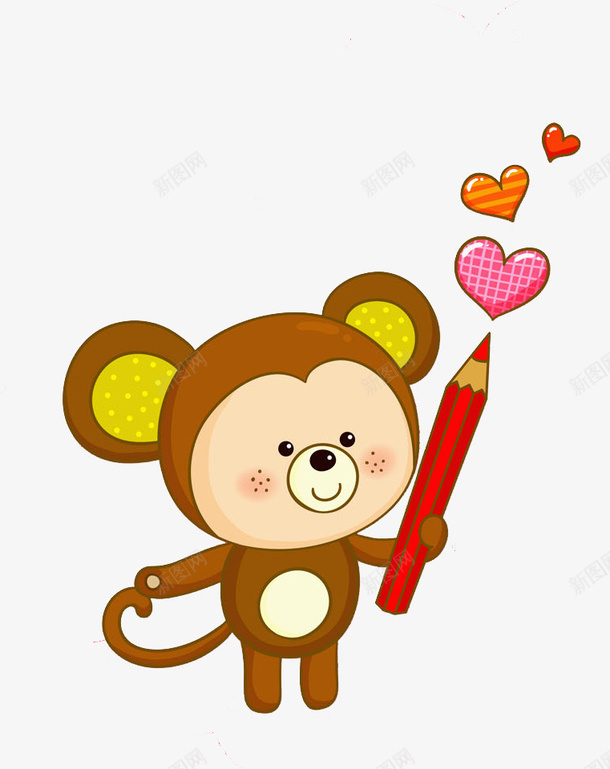 学习的猴子png免抠素材_新图网 https://ixintu.com 动物 卡通 可爱的 学习 小猴子 插图 水彩 爱心 美猴 铅笔