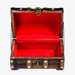 打开的木盒红色内部装饰的复古木盒实物高清图片