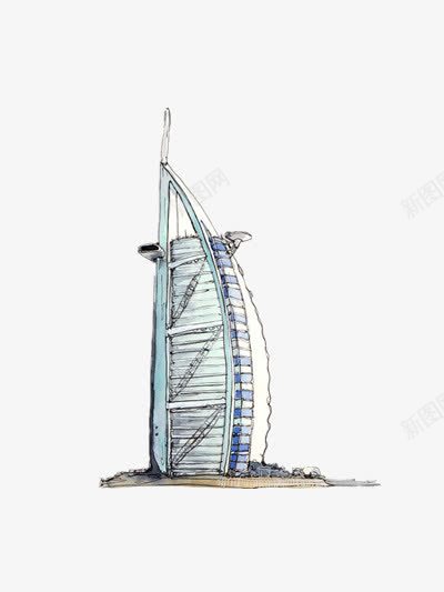 迪拜帆船酒店png免抠素材_新图网 https://ixintu.com 城市建筑 房子 手绘插画 楼房