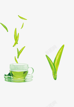 绿色清新茶杯茶叶背景素材