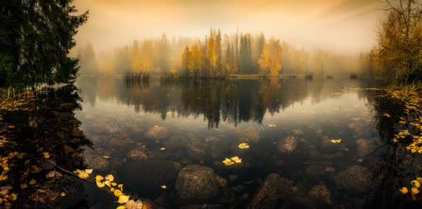 湖面上的秋色风景背景