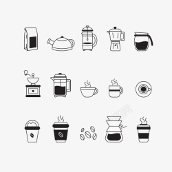 咖啡豆免扣元素黑色线条咖啡器具矢量图高清图片