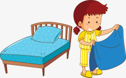 童床起床叠被子的小女孩矢量图高清图片