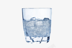 加冰块透明广口杯里的加冰苏打气泡水实高清图片