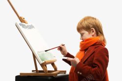 绘画描绘正在低头画画的外国小孩高清图片