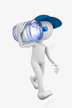 蓝色男透明解渴被卡通扛水工扛着的蓝色高清图片