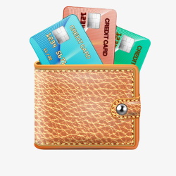 钱包里插在棕色皮质钱包里的贷记卡实物高清图片