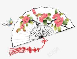 白色纸扇中国风鲜花蝴蝶纸扇高清图片