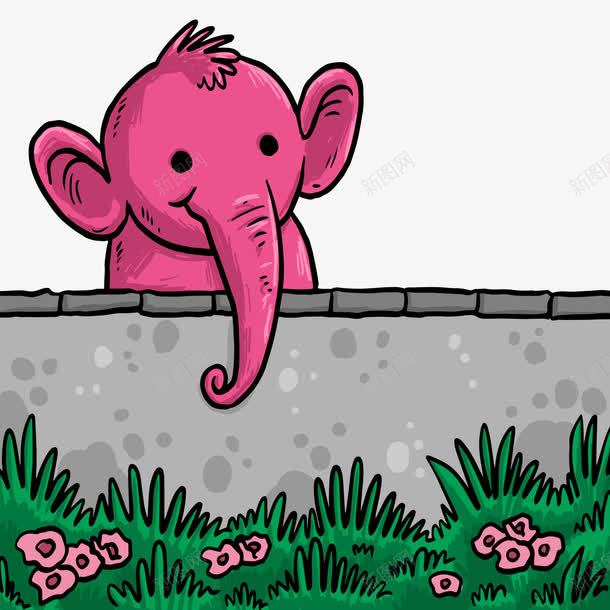 红色小象png免抠素材_新图网 https://ixintu.com 动物 动物园 后花园 围墙