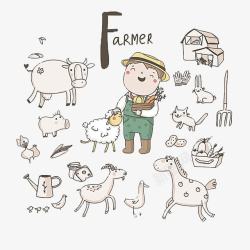 卡通小绵羊农夫和小绵羊等动物们高清图片
