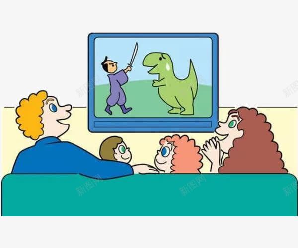 卡通节目png免抠素材_新图网 https://ixintu.com 一家人 一家人看电视 孩子 沙发 电视机