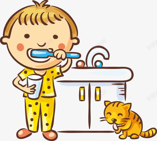 儿童刷牙png免抠素材_新图网 https://ixintu.com 儿童刷牙 卡通人物 手拿牙刷 洗漱 洗漱台 男孩