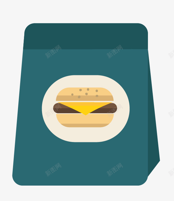 汉堡店纸袋打包袋png免抠素材_新图网 https://ixintu.com 快餐 打包袋 汉堡包图案 简图 美味的 食物