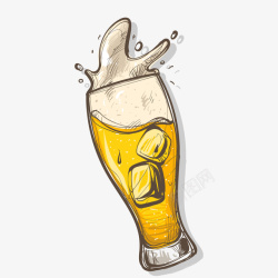 玻璃飞溅冰镇啤酒卡通插画高清图片