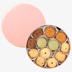 松脆西饼粉色曲奇包装盒高清图片