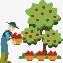 农庄摘苹果的农夫素材