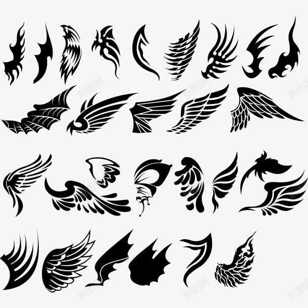 翅膀png免抠素材_新图网 https://ixintu.com 刺青 剪影 暗黑翅膀 纹身 翅膀 黑色