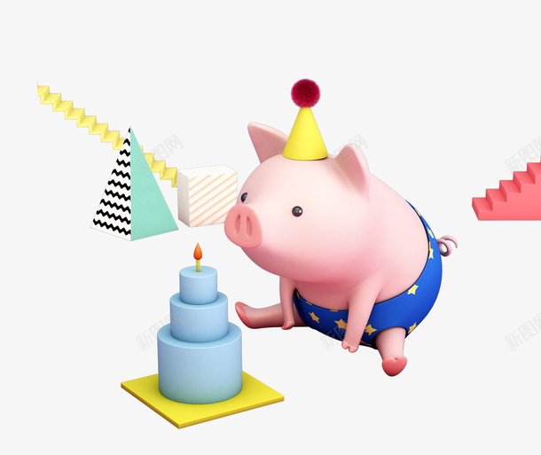 吹蜡烛的立体小猪psd免抠素材_新图网 https://ixintu.com 一只小猪 可爱 吹蜡烛 小猪 楼梯 猪崽 立体 蛋糕 走 过生日