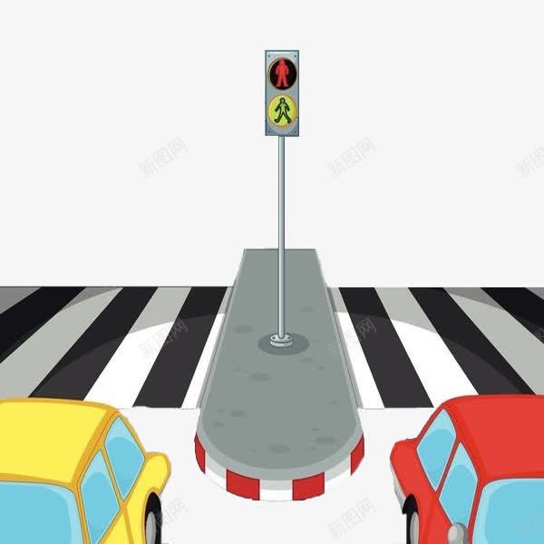 等红灯的汽车png免抠素材_新图网 https://ixintu.com 卡通 卡通斑马线 斑马线 汽车 白色的 简笔 红绿灯 红色