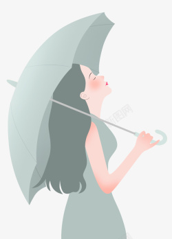 小清新手绘撑伞的女孩素材