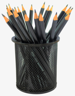 铁网笔筒放在笔筒上的笔高清图片
