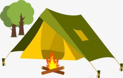 露营火堆搭帐篷生火高清图片