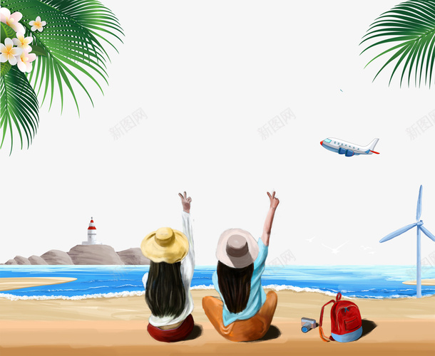 卡通手绘夏季坐在沙滩上的两个女psd免抠素材_新图网 https://ixintu.com 两个女孩 卡通 卡通手绘夏季坐在沙滩上的两个女孩免费下载 夏季坐在沙滩上的 戴帽子的女孩 手绘 比耶的女孩 飞机装饰