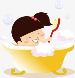 牙刷可爱女孩洗澡澡高清图片