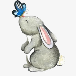 简笔森林卡通和蝴蝶玩耍的兔子矢量图高清图片