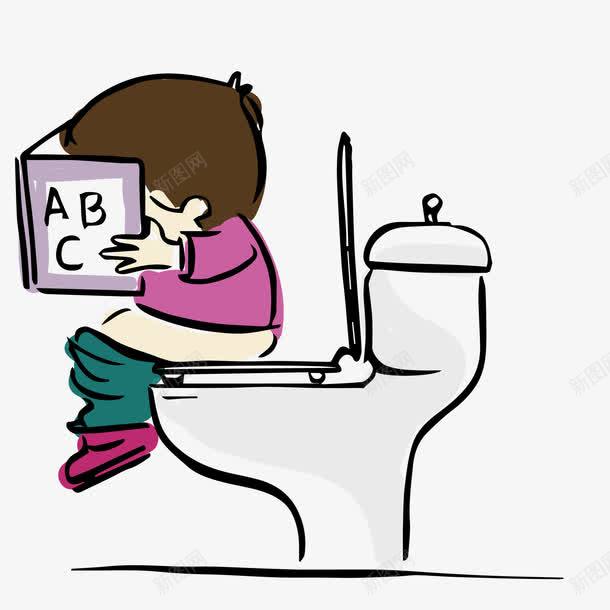卡通手绘上厕所看书的儿童png免抠素材_新图网 https://ixintu.com 上厕所 人物设计 儿童 勤奋 学习 手绘