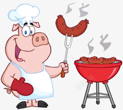 小猪厨师正在烤肉的小猪厨师高清图片