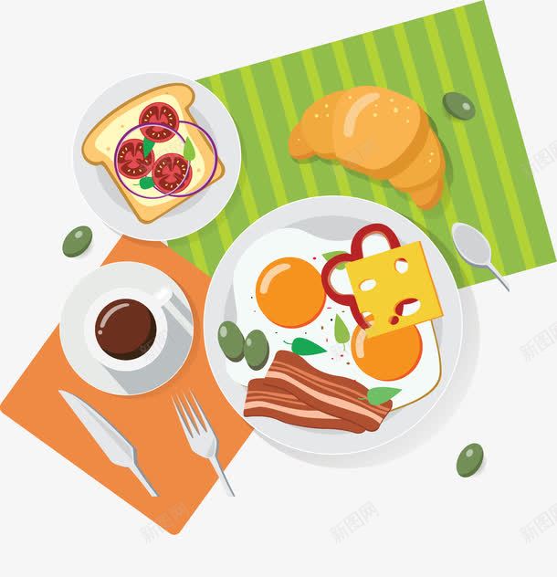 手绘早餐png免抠素材_新图网 https://ixintu.com 卡通 培根 手绘 早餐 水彩煎蛋 煎蛋 面包片