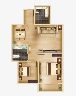 家装效果图木地板三房两厅户型图素材