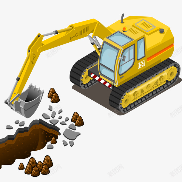 卡通挖掘机png免抠素材_新图网 https://ixintu.com 土坑 工地 挖地 挖掘机 施工 施工车辆设计 钻地 黄色