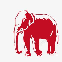 红白大象红色大象木刻版画矢量图高清图片