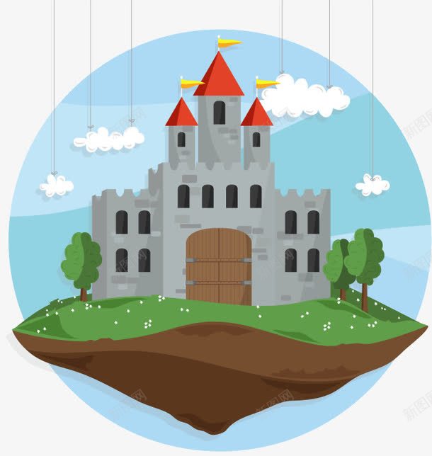 卡通悬浮童话城堡png免抠素材_新图网 https://ixintu.com 树木云朵建筑城堡天空之城