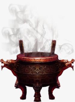 纯铜寺庙香炉冒烟的香炉高清图片