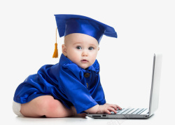 蓝衣服儿童坐姿电脑高清图片