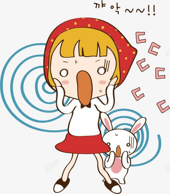 卡通png免抠素材_新图网 https://ixintu.com 兔子 卡通 卡通人物 吃惊 小女孩 手绘 插图 矢量图片