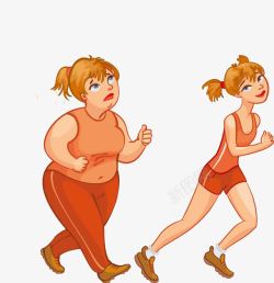 手绘瘦子胖美女和瘦美女跑步对比高清图片