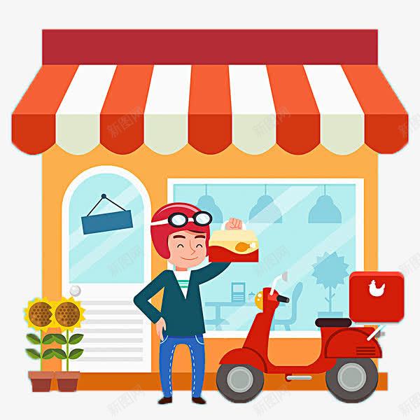 外卖小哥png免抠素材_新图网 https://ixintu.com 卡通手绘 向日葵 外卖骑士 戴帽子的人 电动车 送外卖的人 食物 餐厅