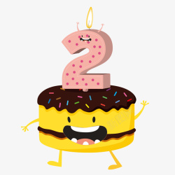 粉色海绵手绘开心两岁生日海绵蛋糕矢量图高清图片