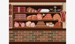 超市卖场肉类货架矢量图素材