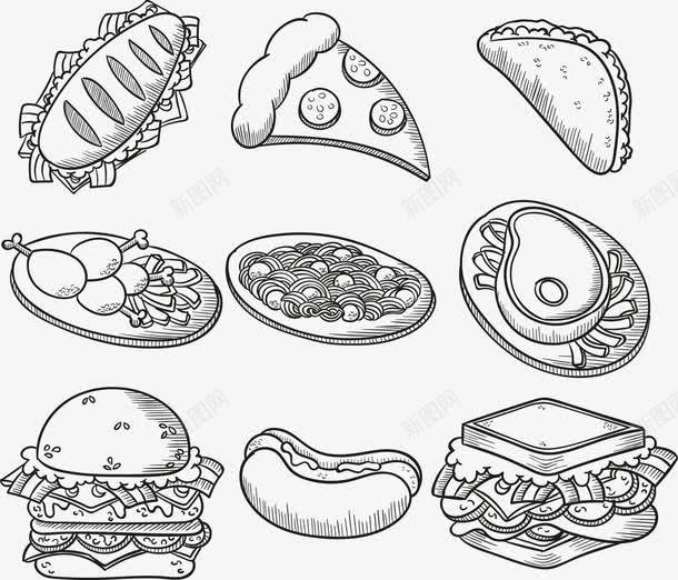 手绘素描食物快餐png免抠素材_新图网 https://ixintu.com 三明治 快餐 手绘 汉堡 汉堡素描 素描